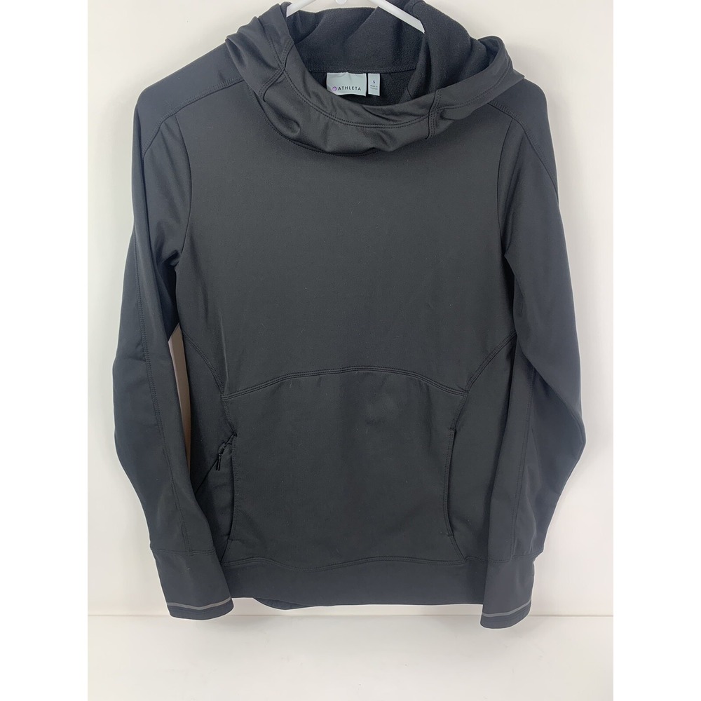 ATHLETA Wind Sprint Sweatshirt Pullover Hooded Thumbholes Black Small